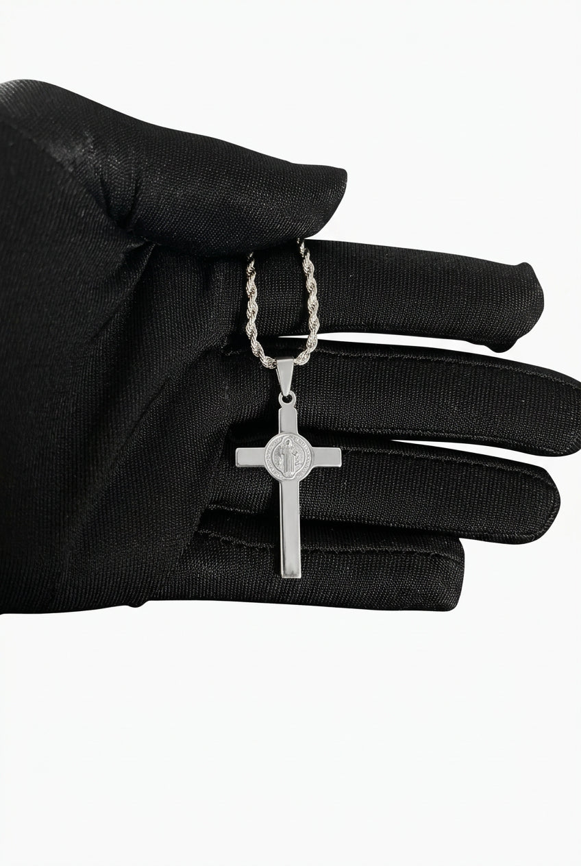 Collar cruz San Benito acero inoxidable