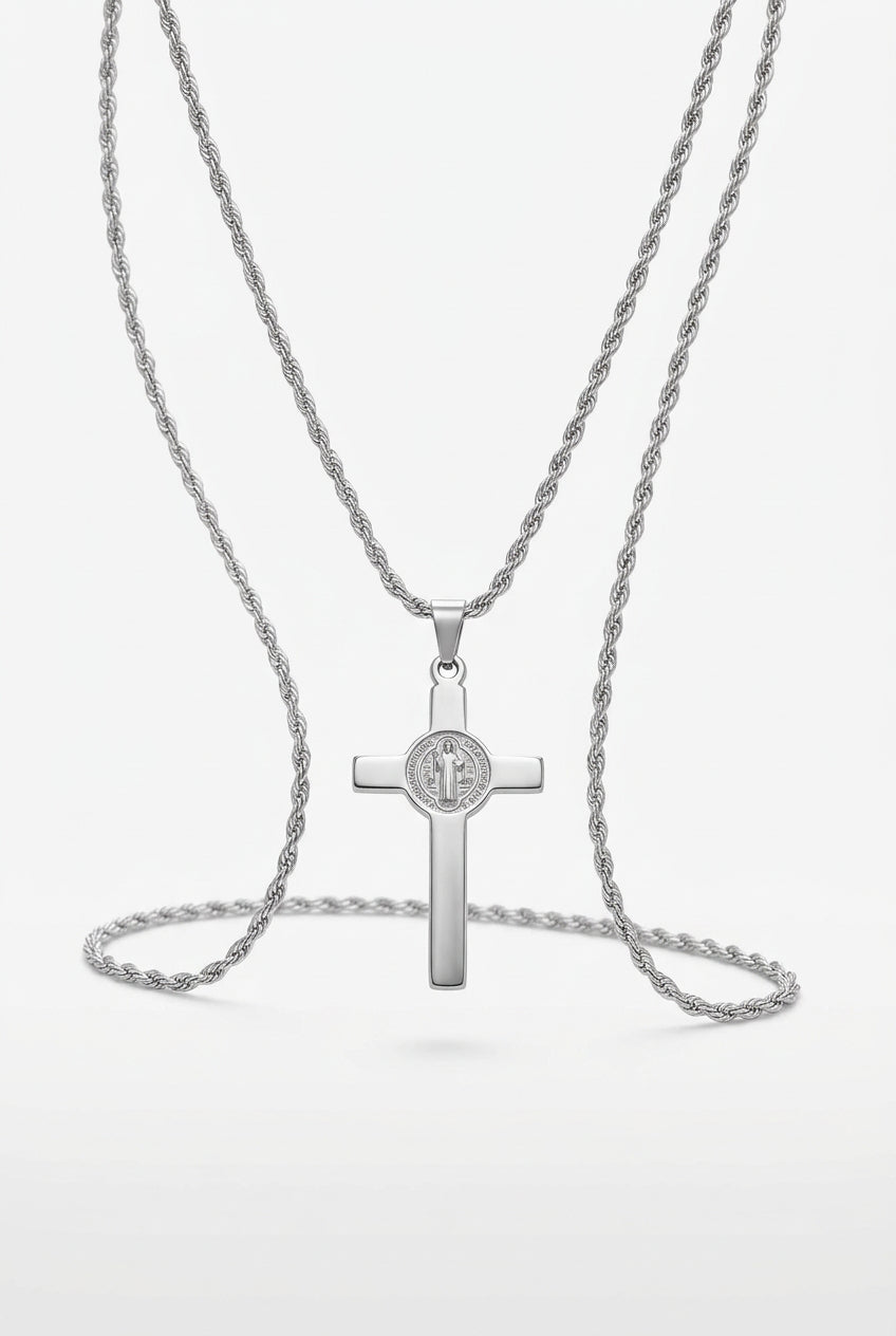 Collar cruz San Benito acero inoxidable