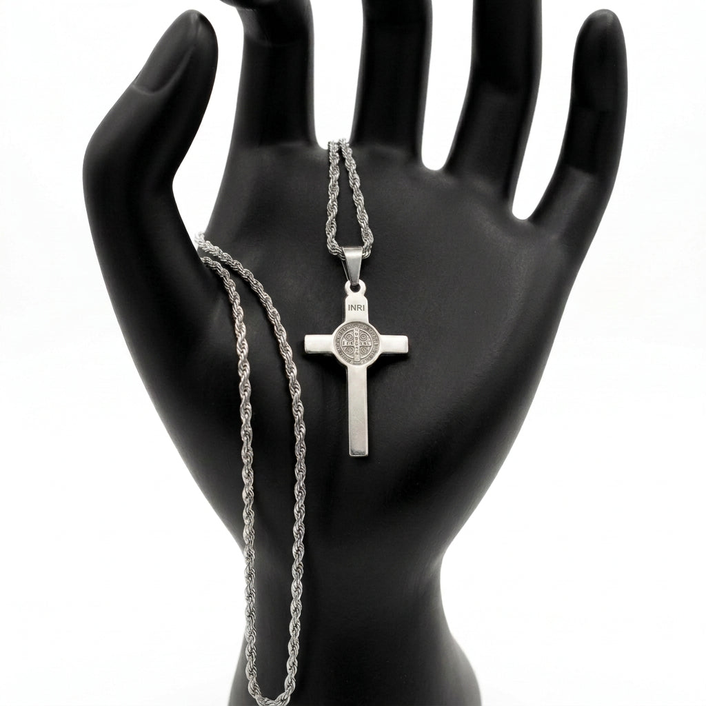 Collar cruz San Benito acero inoxidable