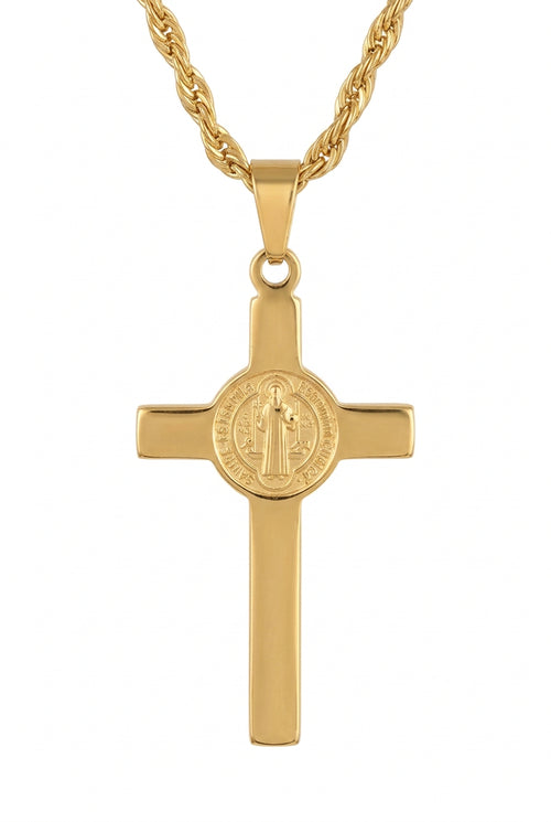 Collar cruz San Benito acero inoxidable