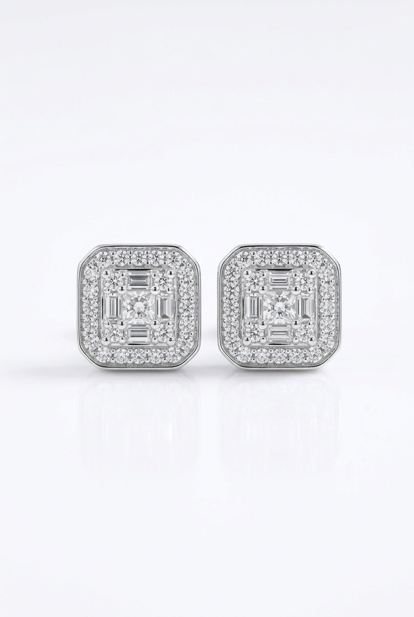 Pendientes cuadrados microcirconitas en esmeralda